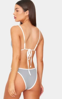 Grey Micro Bandeau Contrast Bikini Top
