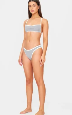 Grey Micro Bandeau Contrast Bikini Top