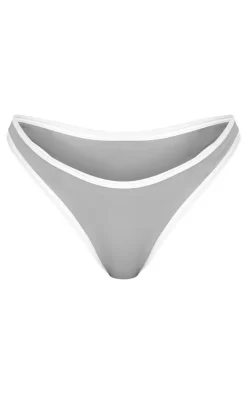 Grey Micro Contrast High Leg Bikini Bottoms