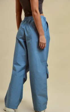 Grey Nylon Low Rise Drawstring Tie Waist Cargos