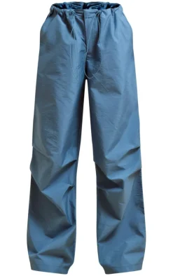 Grey Nylon Low Rise Drawstring Tie Waist Cargos