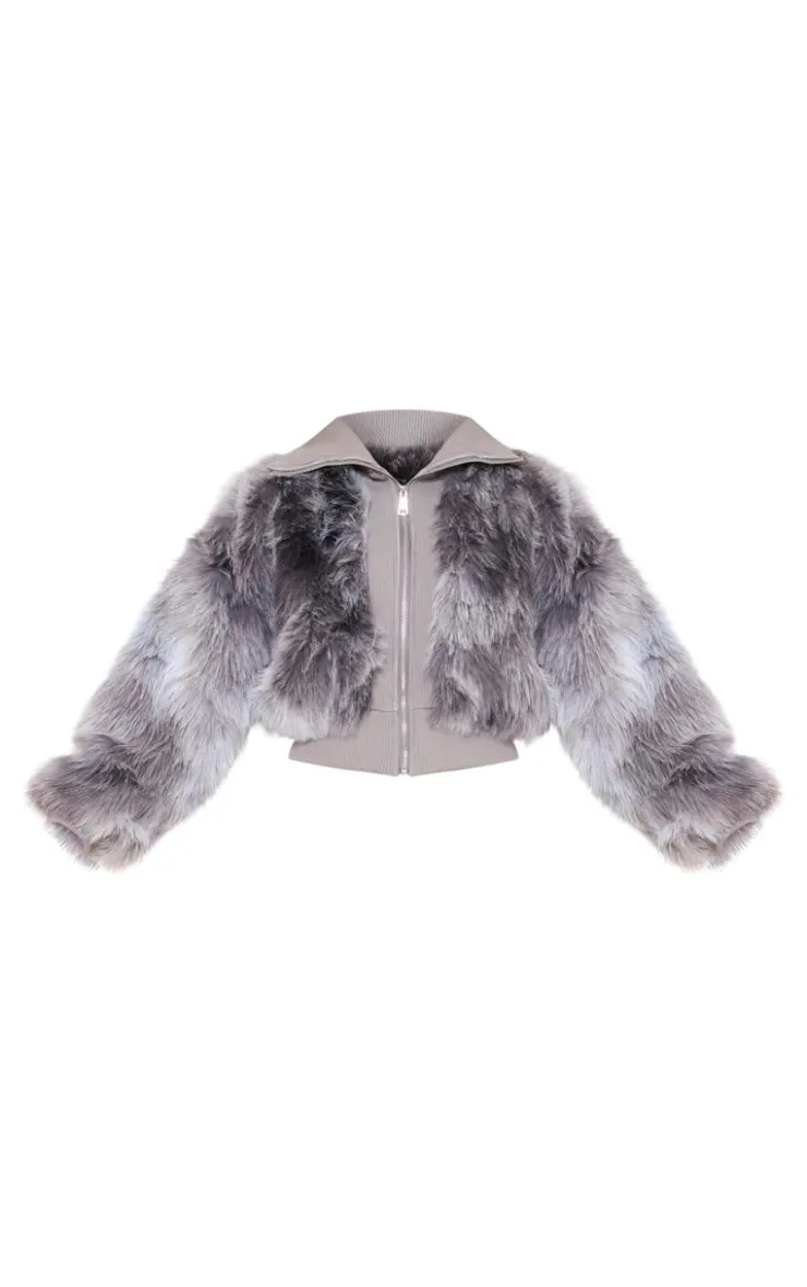 PrettyLittleThing Faux Fur Coats*Ombre Shaggy Faux Fur Zip Up Jacket