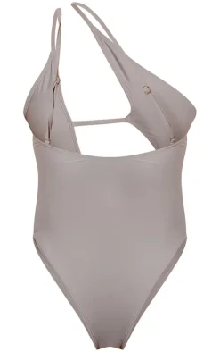 Grey One Shoulder Cut Out Swimsuit