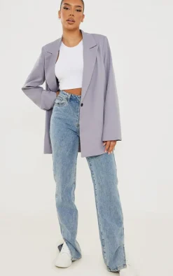Grey Oversized Drapey Button Detail Blazer