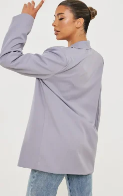 Grey Oversized Drapey Button Detail Blazer