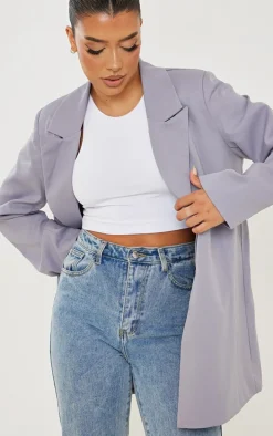 Grey Oversized Drapey Button Detail Blazer