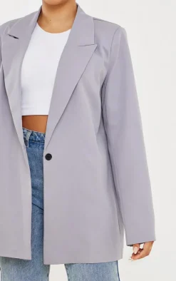 Grey Oversized Drapey Button Detail Blazer