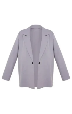 Grey Oversized Drapey Button Detail Blazer