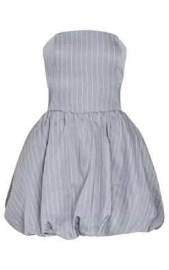 Pinstripe Bandeau Tie Back Puffball Mini Dress-PrettyLittleThing Outlet