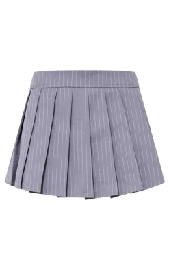 Discount PrettyLittleThing Pinstripe Belt Detail Pleated Mini Skirt Grey
