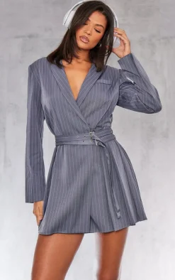 Pinstripe Belted Blazer Dress-PrettyLittleThing Best