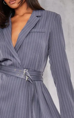 Pinstripe Belted Blazer Dress-PrettyLittleThing Best