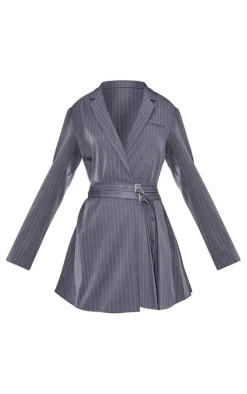 Pinstripe Belted Blazer Dress-PrettyLittleThing Best