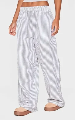 Grey Pinstripe Linen Look Elasticated Waist Pants
