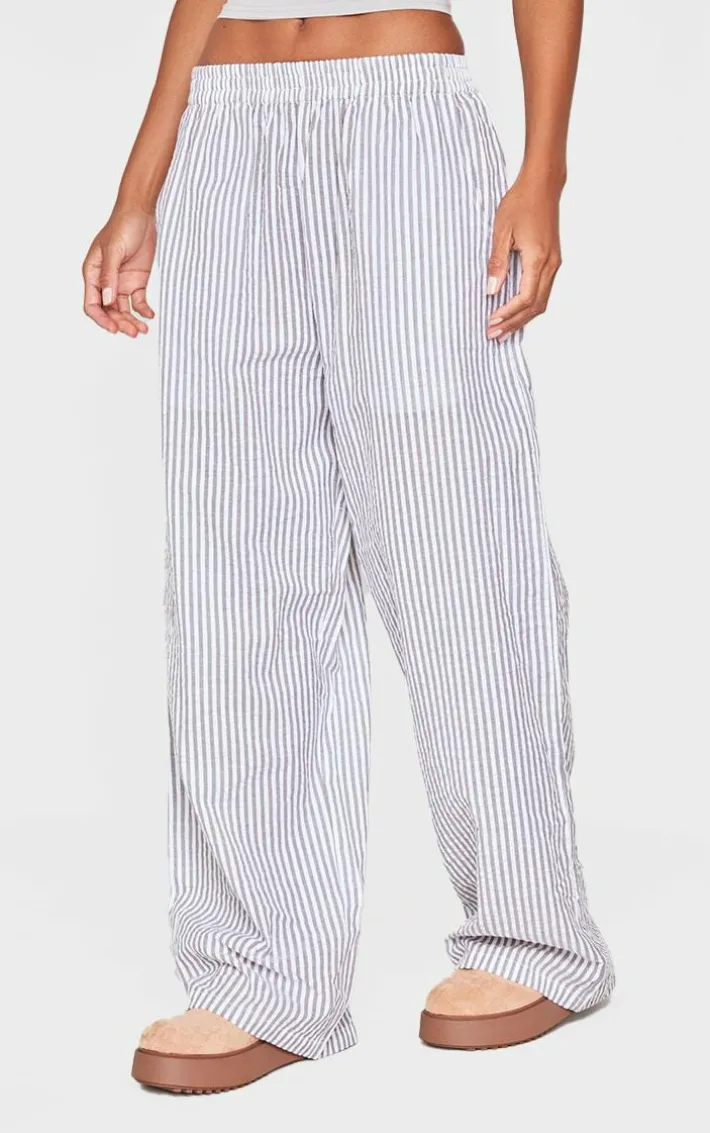 Grey Pinstripe Linen Look Elasticated Waist Pants