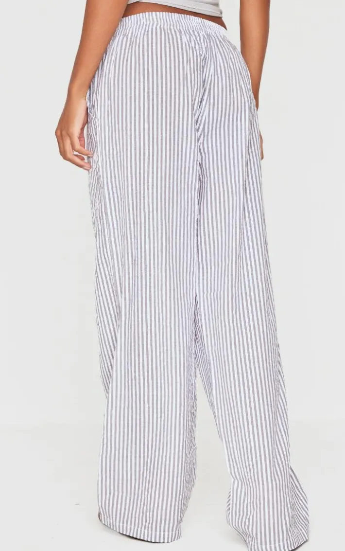 Grey Pinstripe Linen Look Elasticated Waist Pants