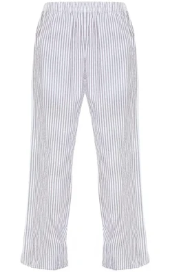 Grey Pinstripe Linen Look Elasticated Waist Pants