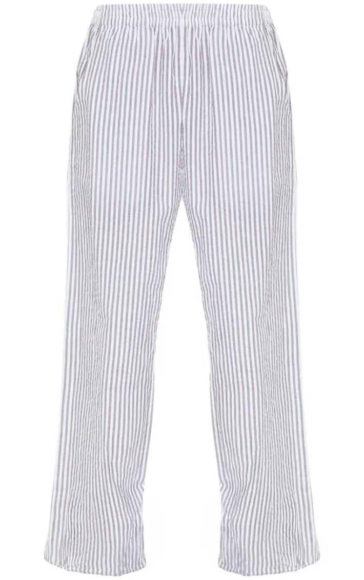 Grey Pinstripe Linen Look Elasticated Waist Pants