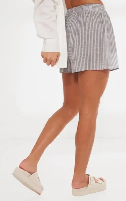 Grey Pinstripe Linen Look Basic Shorts