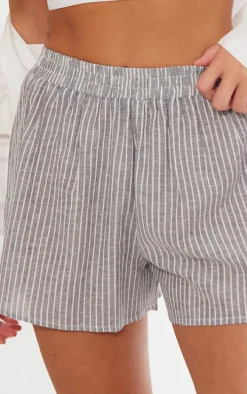 Grey Pinstripe Linen Look Basic Shorts