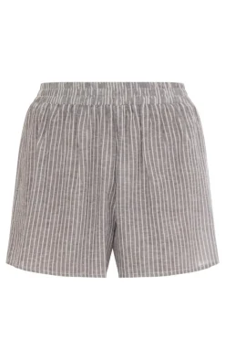 Grey Pinstripe Linen Look Basic Shorts