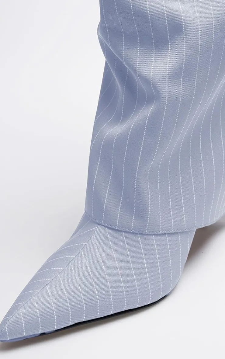 PrettyLittleThing Knee High Boots*Pinstripe Point Toe Fold Over Knee High Stiletto Heeled Boots