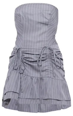 Pinstripe Tailored Woven Ruched Tiered Shift Dress-PrettyLittleThing Discount