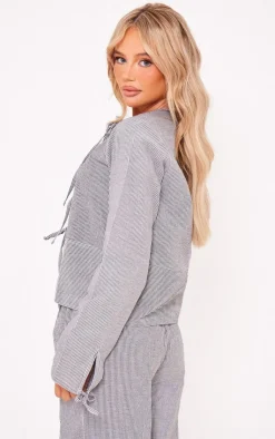 Best PrettyLittleThing Pinstripe Tie Front Shirt Grey