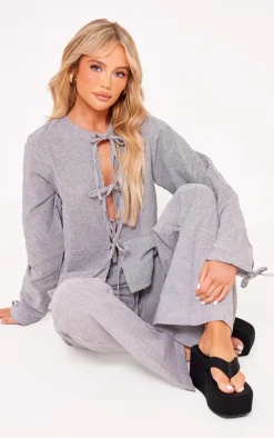 Best PrettyLittleThing Pinstripe Tie Front Shirt Grey