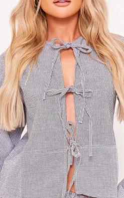 Best PrettyLittleThing Pinstripe Tie Front Shirt Grey