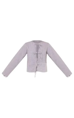 Best PrettyLittleThing Pinstripe Tie Front Shirt Grey