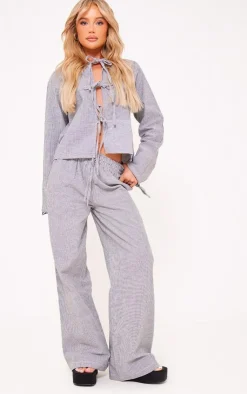 Hot PrettyLittleThing Pinstripe Wide Leg Pants Grey