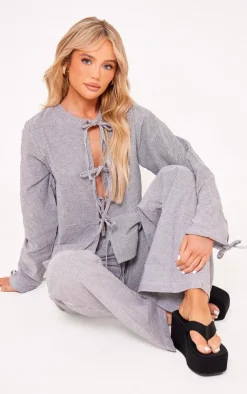 Hot PrettyLittleThing Pinstripe Wide Leg Pants Grey