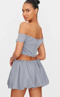 PrettyLittleThing Pinstripe Woven Tailored Bandeau Top Grey