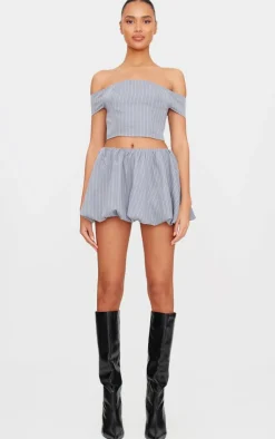 PrettyLittleThing Pinstripe Woven Tailored Bandeau Top Grey