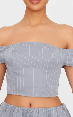 PrettyLittleThing Pinstripe Woven Tailored Bandeau Top Grey