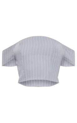 PrettyLittleThing Pinstripe Woven Tailored Bandeau Top Grey