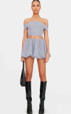 Sale PrettyLittleThing Pinstripe Woven Tailored Puff Ball Skirt Grey