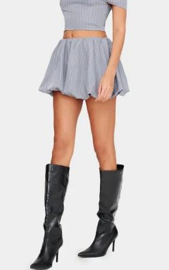 Sale PrettyLittleThing Pinstripe Woven Tailored Puff Ball Skirt Grey