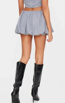 Sale PrettyLittleThing Pinstripe Woven Tailored Puff Ball Skirt Grey