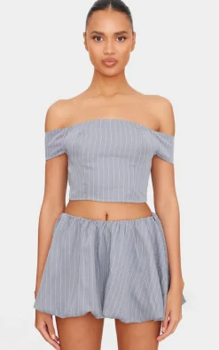 Sale PrettyLittleThing Pinstripe Woven Tailored Puff Ball Skirt Grey