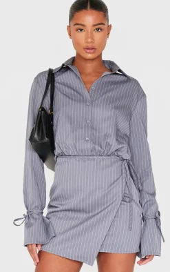 Pinstripe Wrap Shift Dress-PrettyLittleThing Best