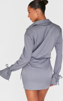 Pinstripe Wrap Shift Dress-PrettyLittleThing Best