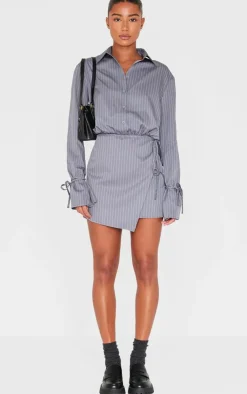 Pinstripe Wrap Shift Dress-PrettyLittleThing Best