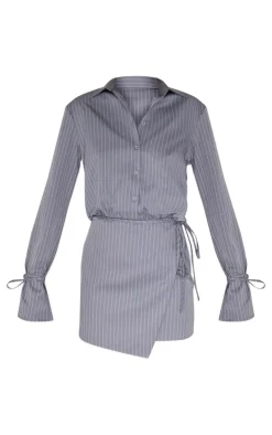 Pinstripe Wrap Shift Dress-PrettyLittleThing Best