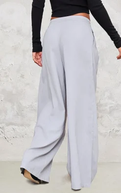 Grey Pintuck Detail Wide Leg Tailored Pants