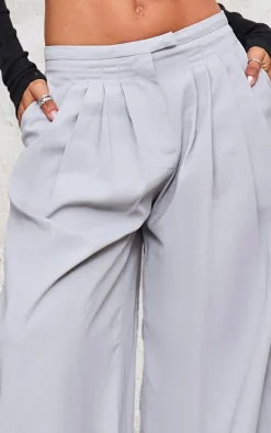 Grey Pintuck Detail Wide Leg Tailored Pants