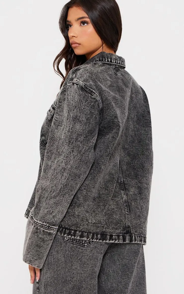 PrettyLittleThing Pocket Detail Open Long Sleeve Shirt Grey