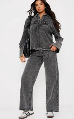 PrettyLittleThing Pocket Detail Open Long Sleeve Shirt Grey