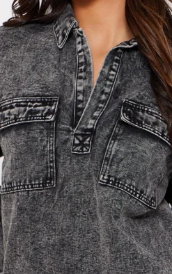 PrettyLittleThing Pocket Detail Open Long Sleeve Shirt Grey